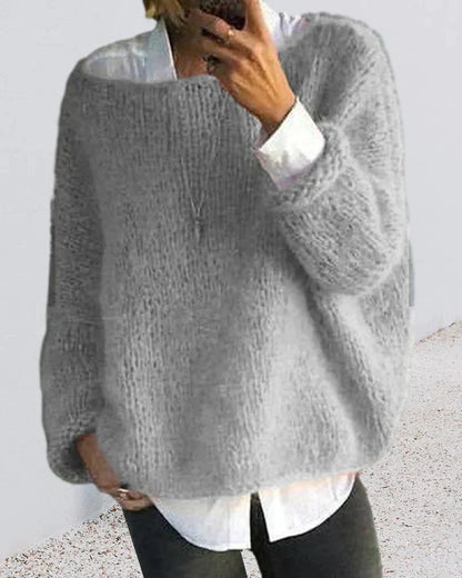 Oversized Mohair Sweater — Wide Neck Chunky Knit Women 2