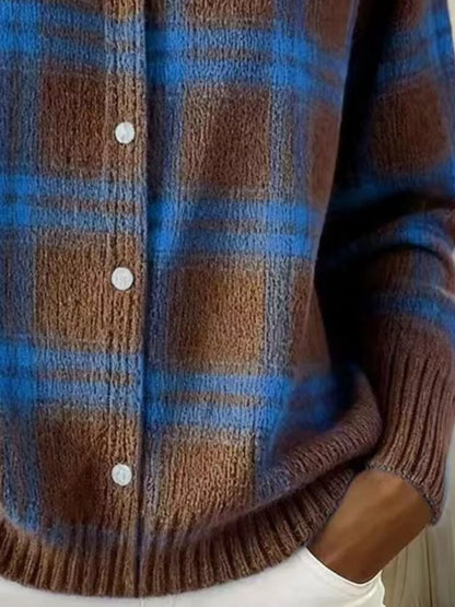 Plaid Button-Down Knit Cardigan — Plus Size S to 5XL 9