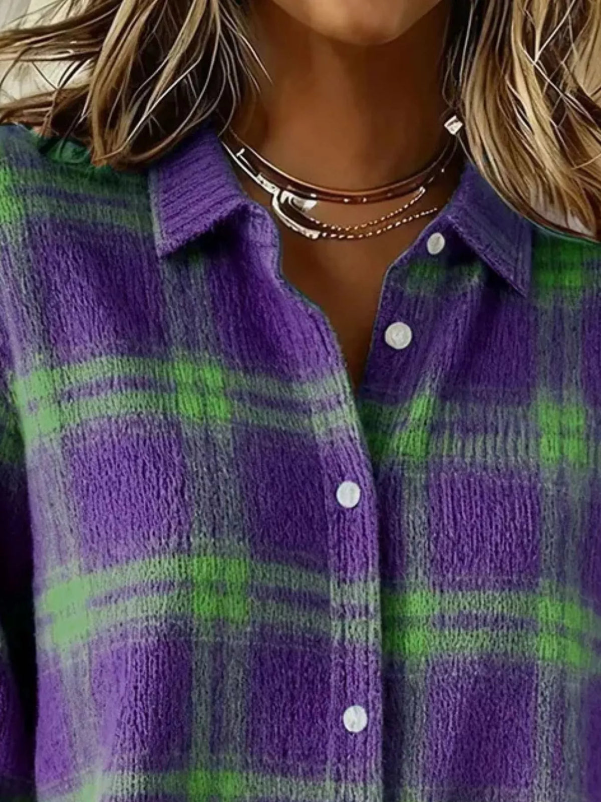 Plaid Button-Down Knit Cardigan — Plus Size S to 5XL 5