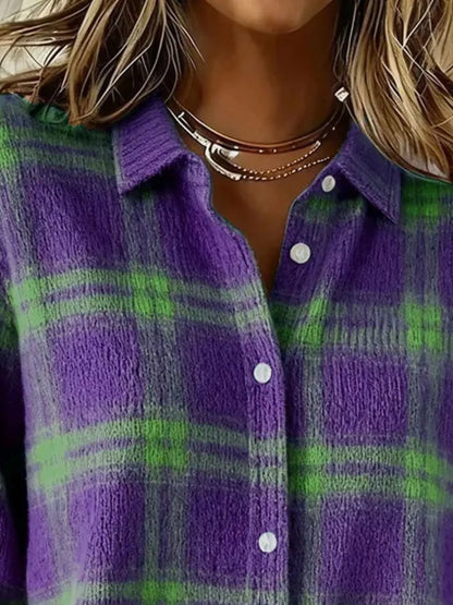 Plaid Button-Down Knit Cardigan — Plus Size S to 5XL 5