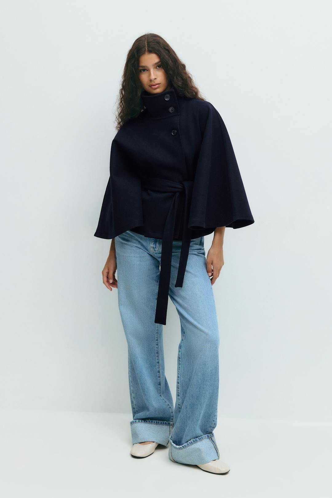 Women's Cape Coat High Collar & Bow Belt — Fall/Winter 7