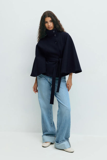 Women's Cape Coat High Collar & Bow Belt — Fall/Winter 7