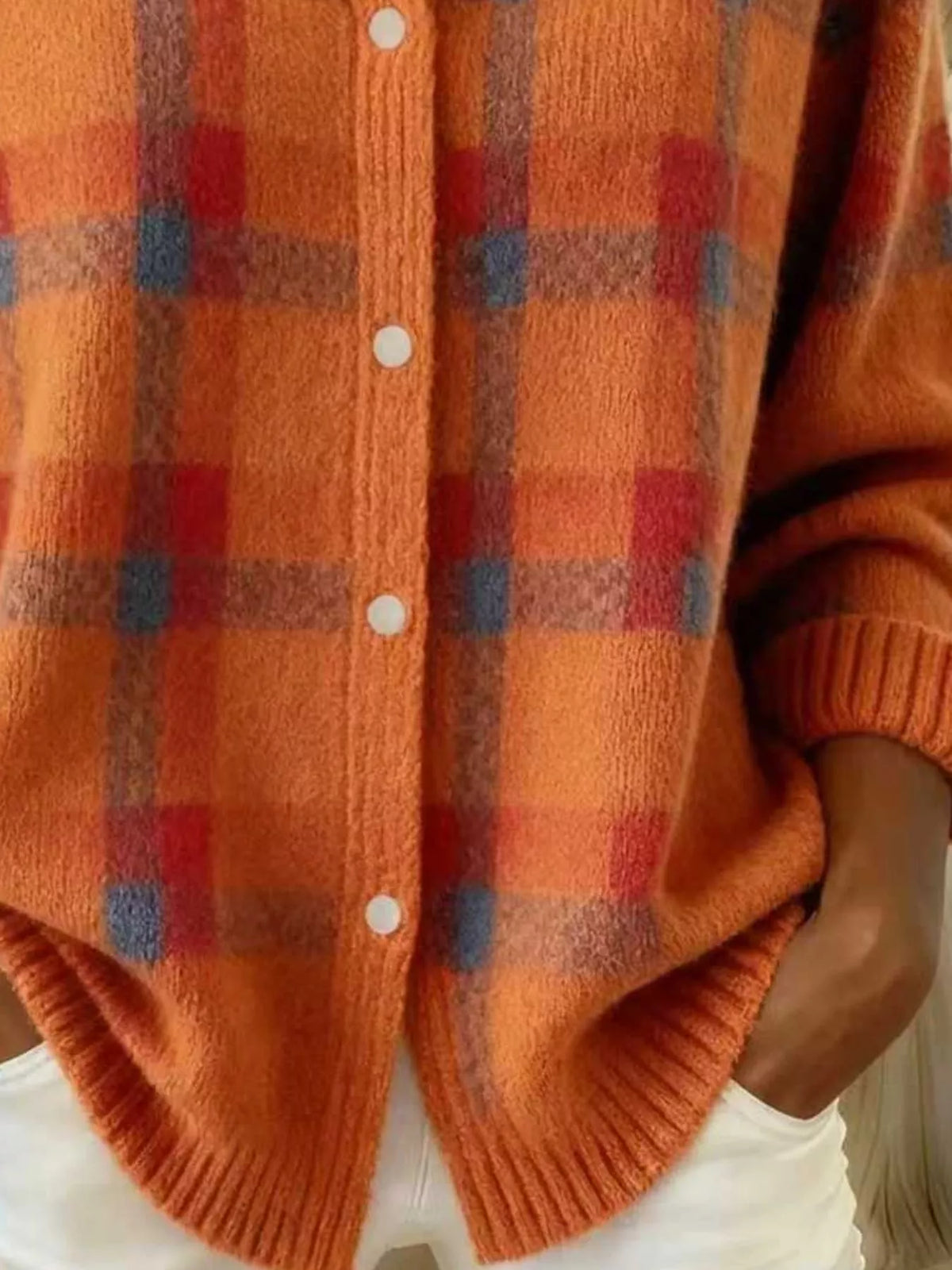 Plaid Button-Down Knit Cardigan — Plus Size S to 5XL 15