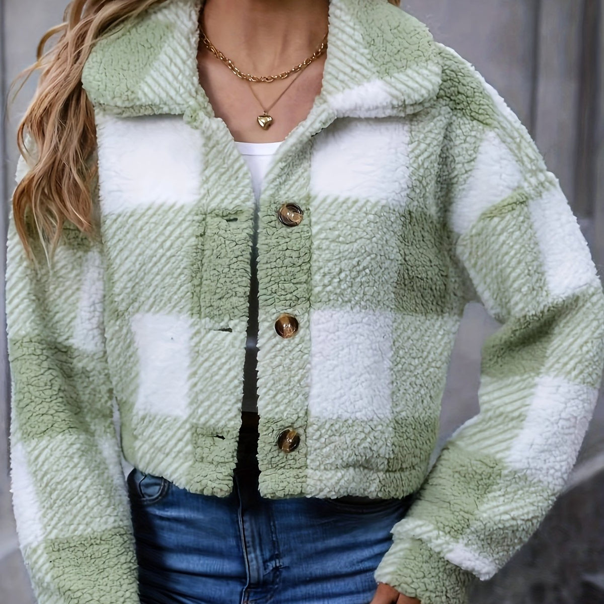 Cozy Cropped Plaid Jacket — Button Front Flannel Layer 1