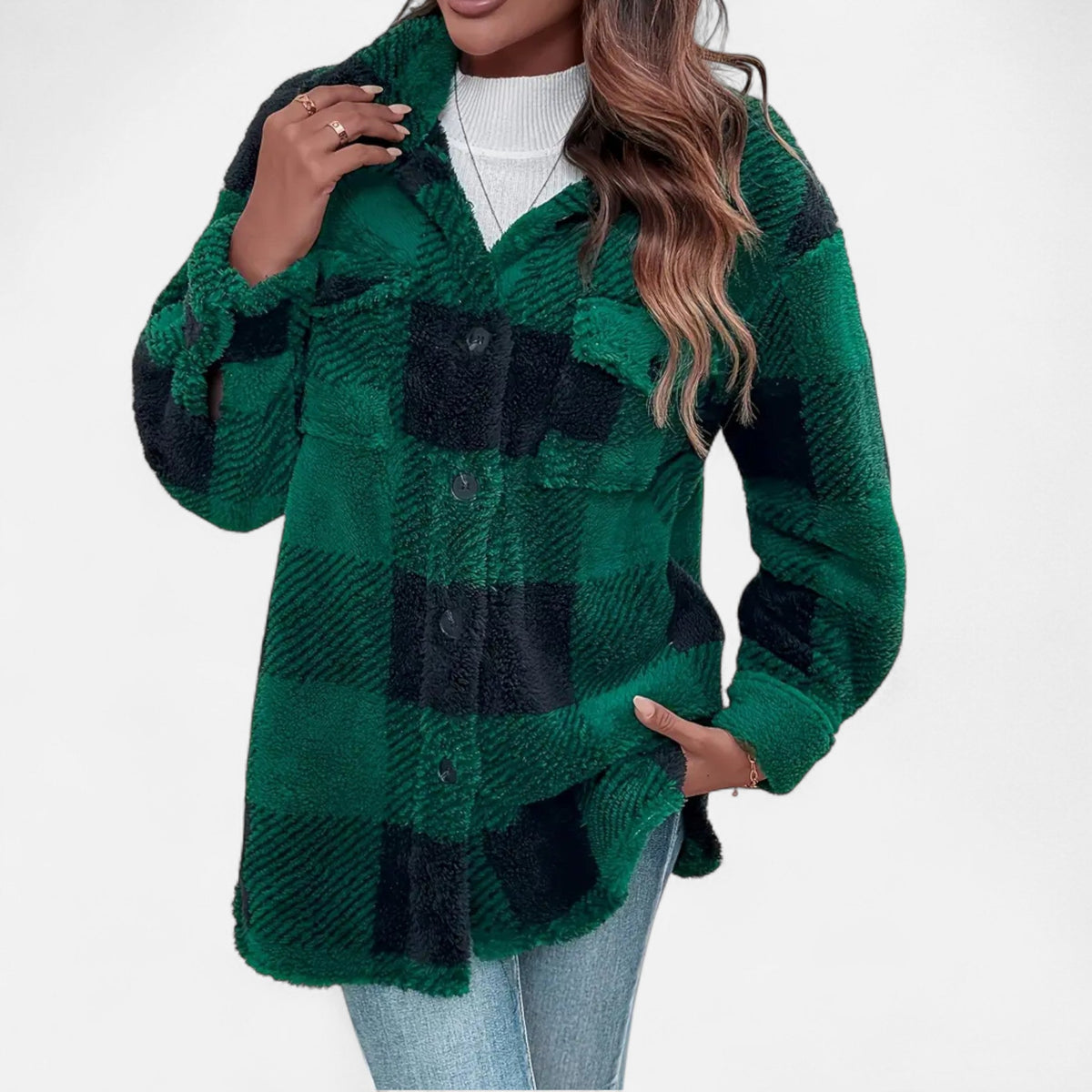 Women's Checkered Plush Winter Jacket — Soft & Warm 7