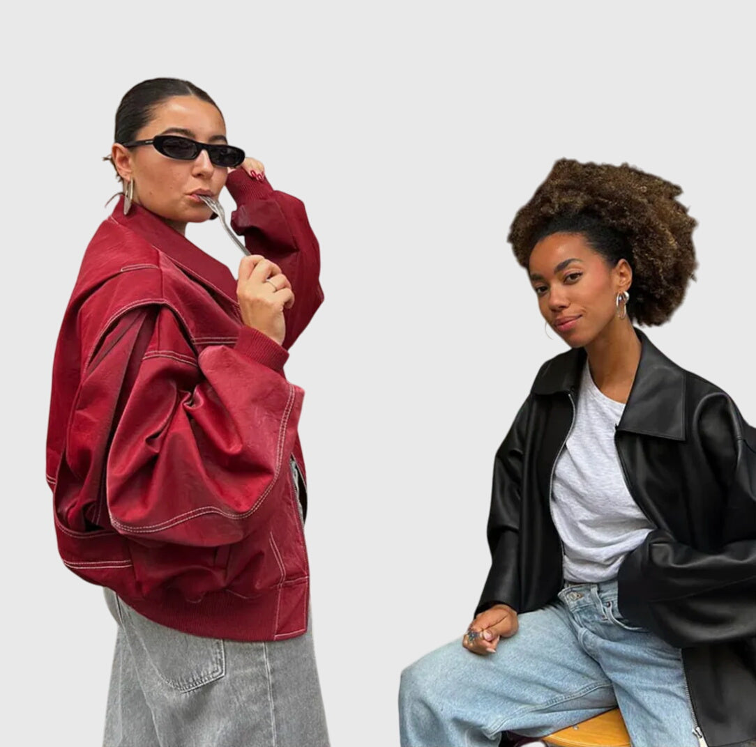 Faye™ Oversized Red Leather Jacket — Women's Statement Coat 4