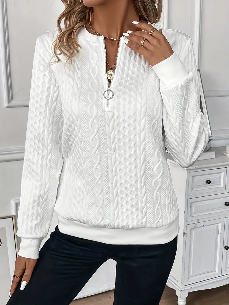Cable Knit Quarter-Zip Sweater — Women's Relaxed Long Sleeve 10