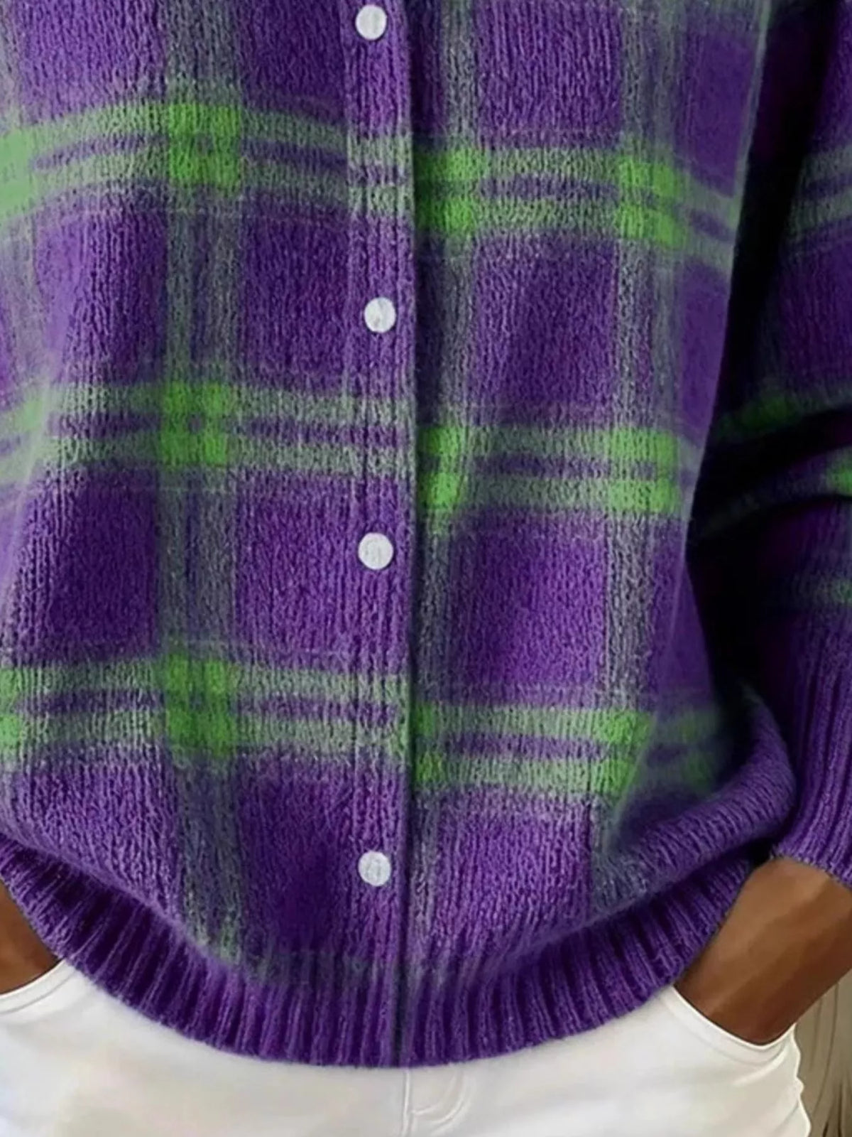 Plaid Button-Down Knit Cardigan — Plus Size S to 5XL 6