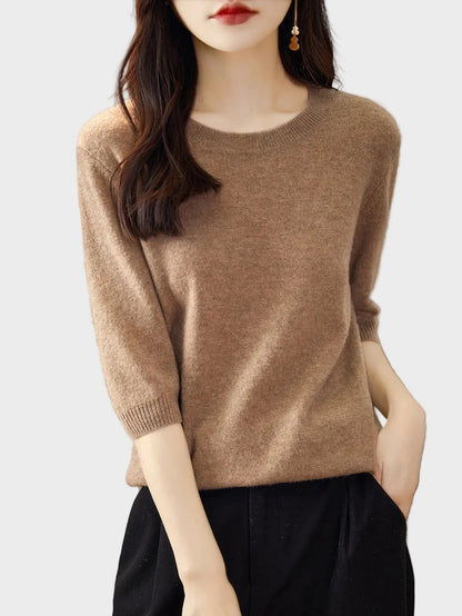 Merino Wool Crewneck Half Sleeve Sweater — Cashmere Soft 7