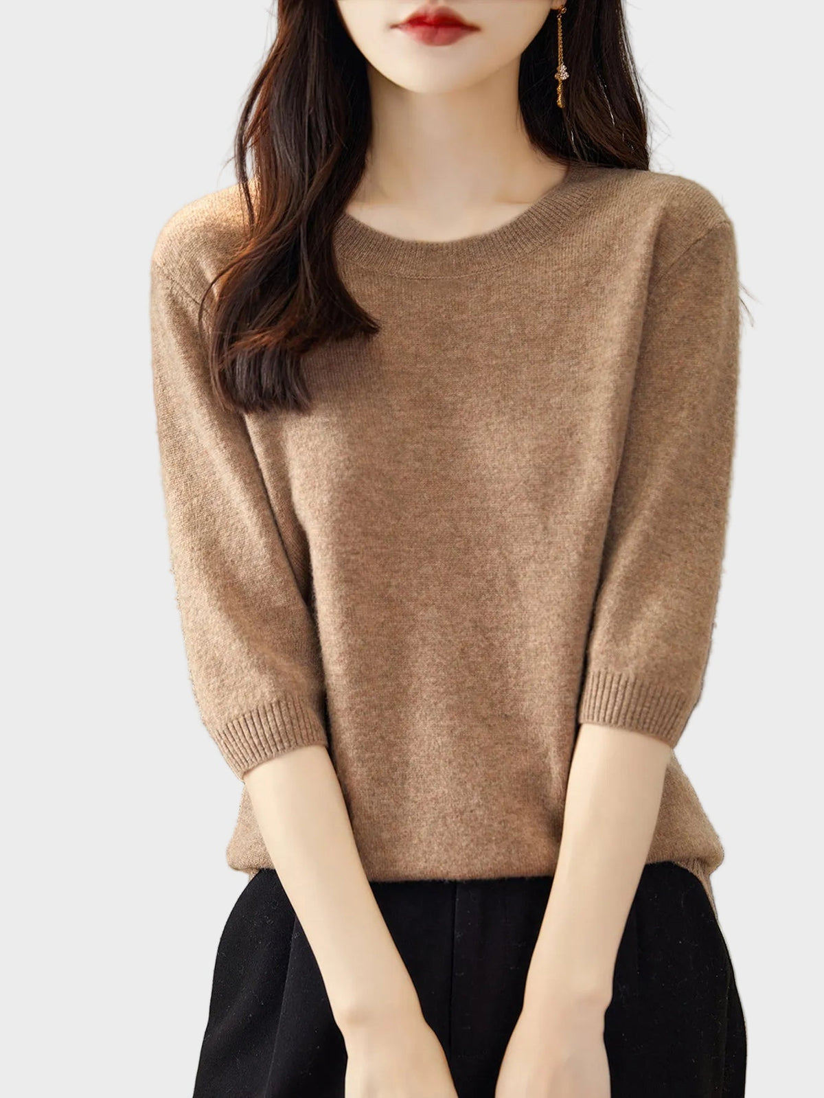 Merino Wool Crewneck Half Sleeve Sweater — Cashmere Soft 8
