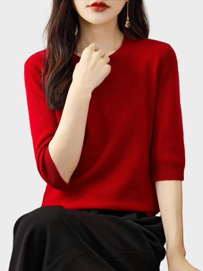 Merino Wool Crewneck Half Sleeve Sweater — Cashmere Soft 15