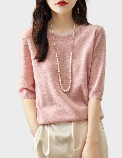 Merino Wool Crewneck Half Sleeve Sweater — Cashmere Soft 1
