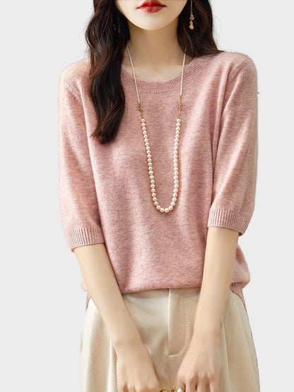 Merino Wool Crewneck Half Sleeve Sweater — Cashmere Soft 2