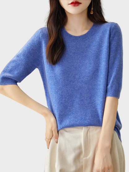 Merino Wool Crewneck Half Sleeve Sweater — Cashmere Soft 11