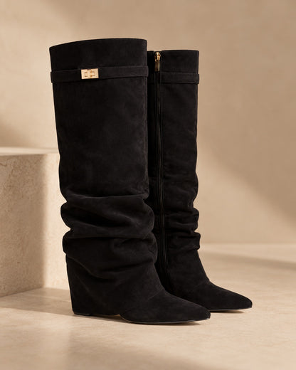 Noirenne Knee High Slouch Boots with Hidden Heel Lift