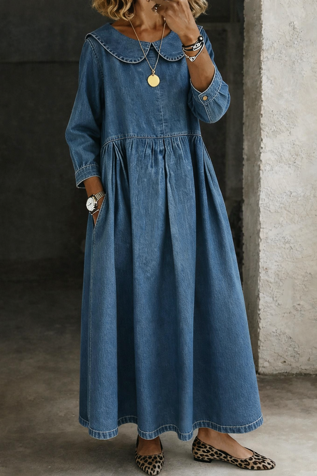 Peter Pan Collar Denim Dress for Women — S to 3XL 1