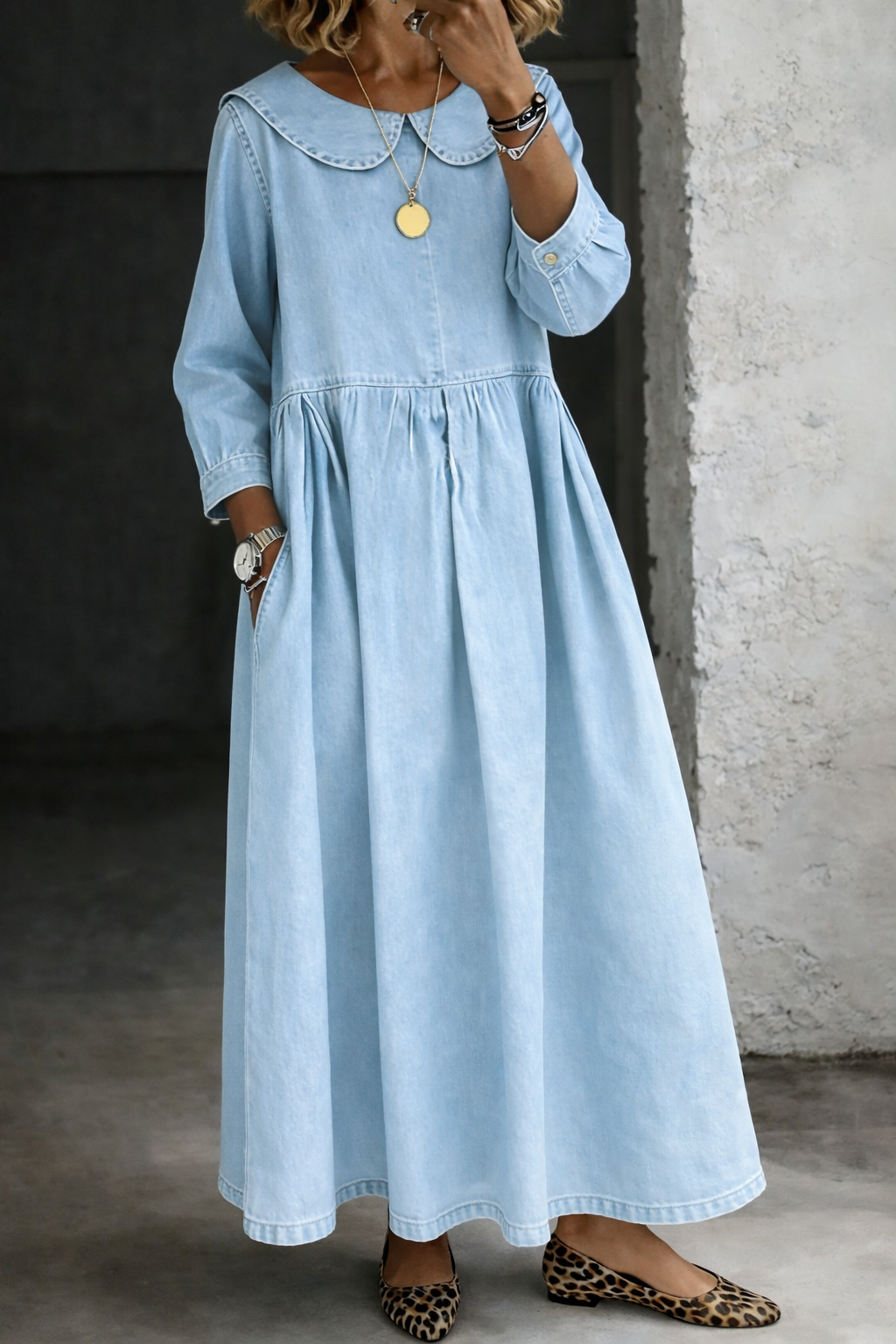 Peter Pan Collar Denim Dress for Women — S to 3XL 5