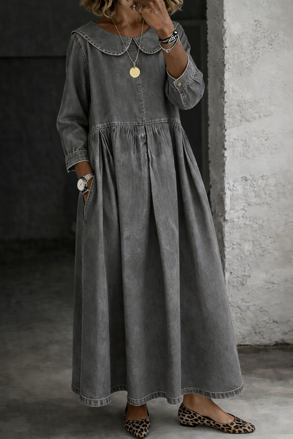 Peter Pan Collar Denim Dress for Women — S to 3XL 6