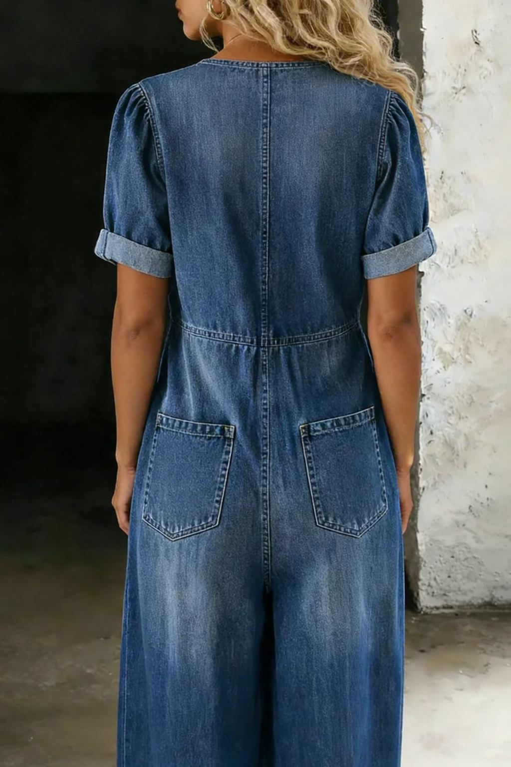 V-Neck Short Sleeve Jumpsuit — Casual Ankle Length with Pockets 2