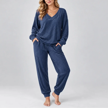 V-Neck Ribbed Lounge Set — Women's Two-Piece Matching Set 2