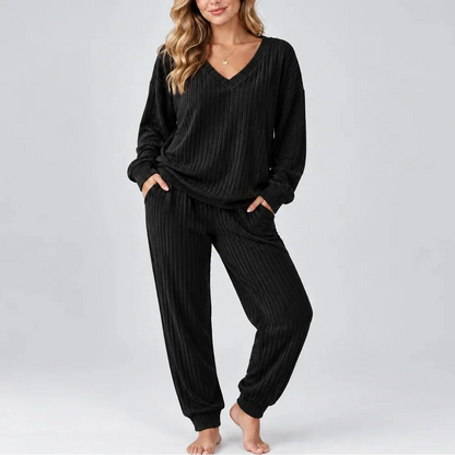 V-Neck Ribbed Lounge Set — Women's Two-Piece Matching Set 3