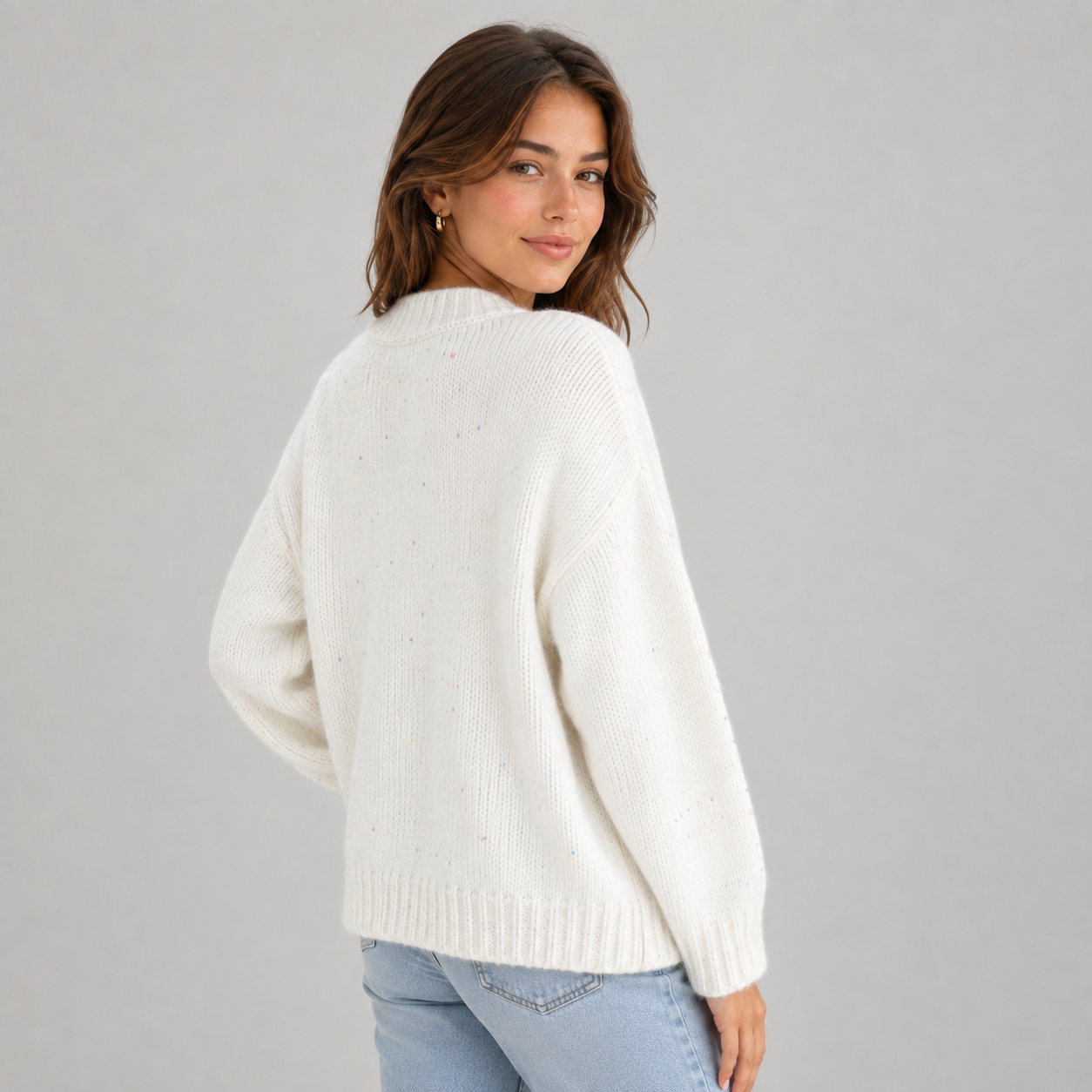 Women's Fluffy Knit Cardigan — Button Front High Stretch 2