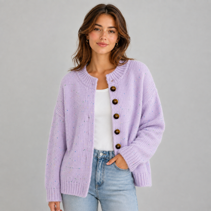 Women's Fluffy Knit Cardigan — Button Front High Stretch 12