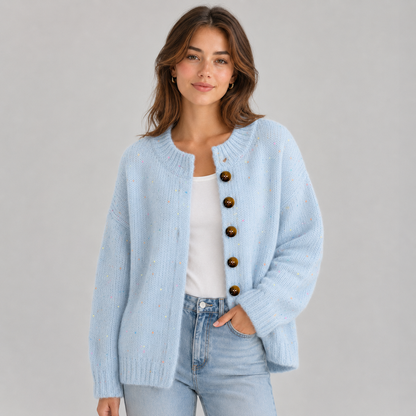 Women's Fluffy Knit Cardigan — Button Front High Stretch 10