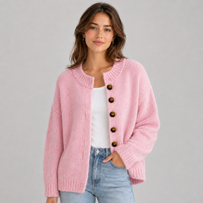 Women's Fluffy Knit Cardigan — Button Front High Stretch 8