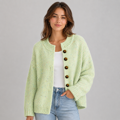 Women's Fluffy Knit Cardigan — Button Front High Stretch 5
