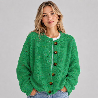 Women's Fluffy Knit Cardigan — Button Front High Stretch 4