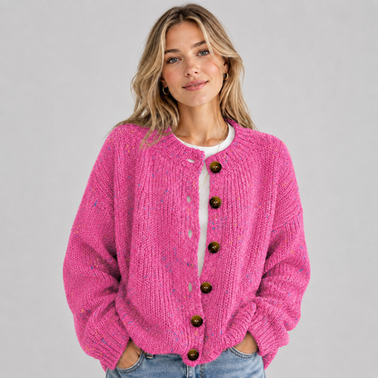 Women's Fluffy Knit Cardigan — Button Front High Stretch 7