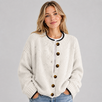 Women's Fluffy Knit Cardigan — Button Front High Stretch 14