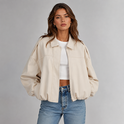 Women's Faux Suede Bomber Jacket — Fold-Over Collar 9