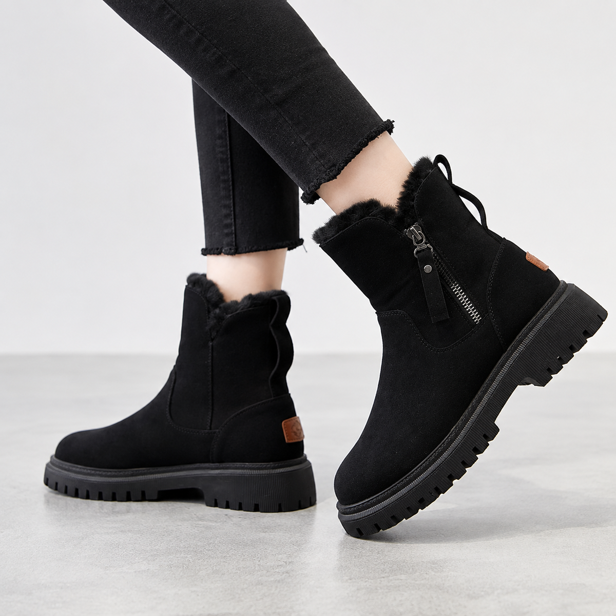 Women's Faux Fur Lined Ankle Boots — Chunky Sole Winter 2