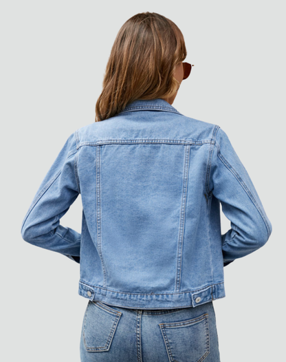 Women's Fitted Denim Jacket — Button Closure & Pockets 8