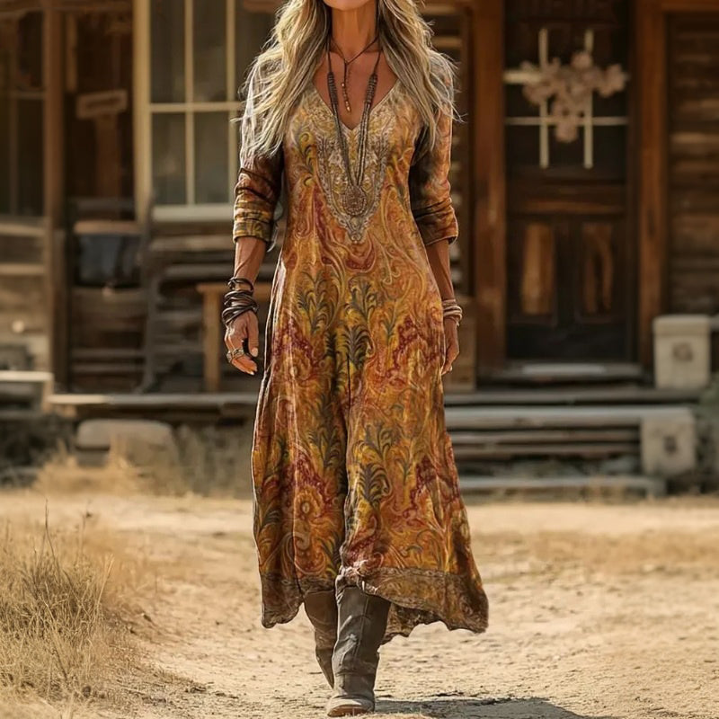 Wildflower Paisley V-Neck Midi Dress — Boho Summer Fit 1