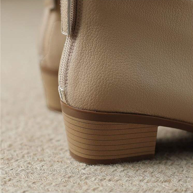 Vegan Leather Pointed Toe Ankle Boots — Slip-On Low Heel 11