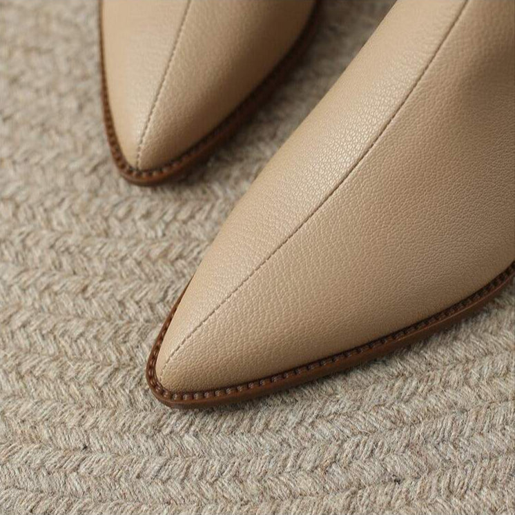Vegan Leather Pointed Toe Ankle Boots — Slip-On Low Heel 10