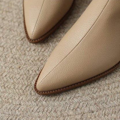 Vegan Leather Pointed Toe Ankle Boots — Slip-On Low Heel 10