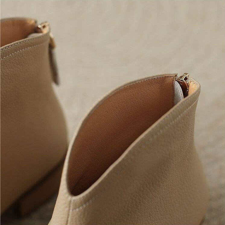 Vegan Leather Pointed Toe Ankle Boots — Slip-On Low Heel 12