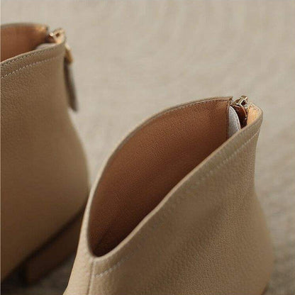 Vegan Leather Pointed Toe Ankle Boots — Slip-On Low Heel 12