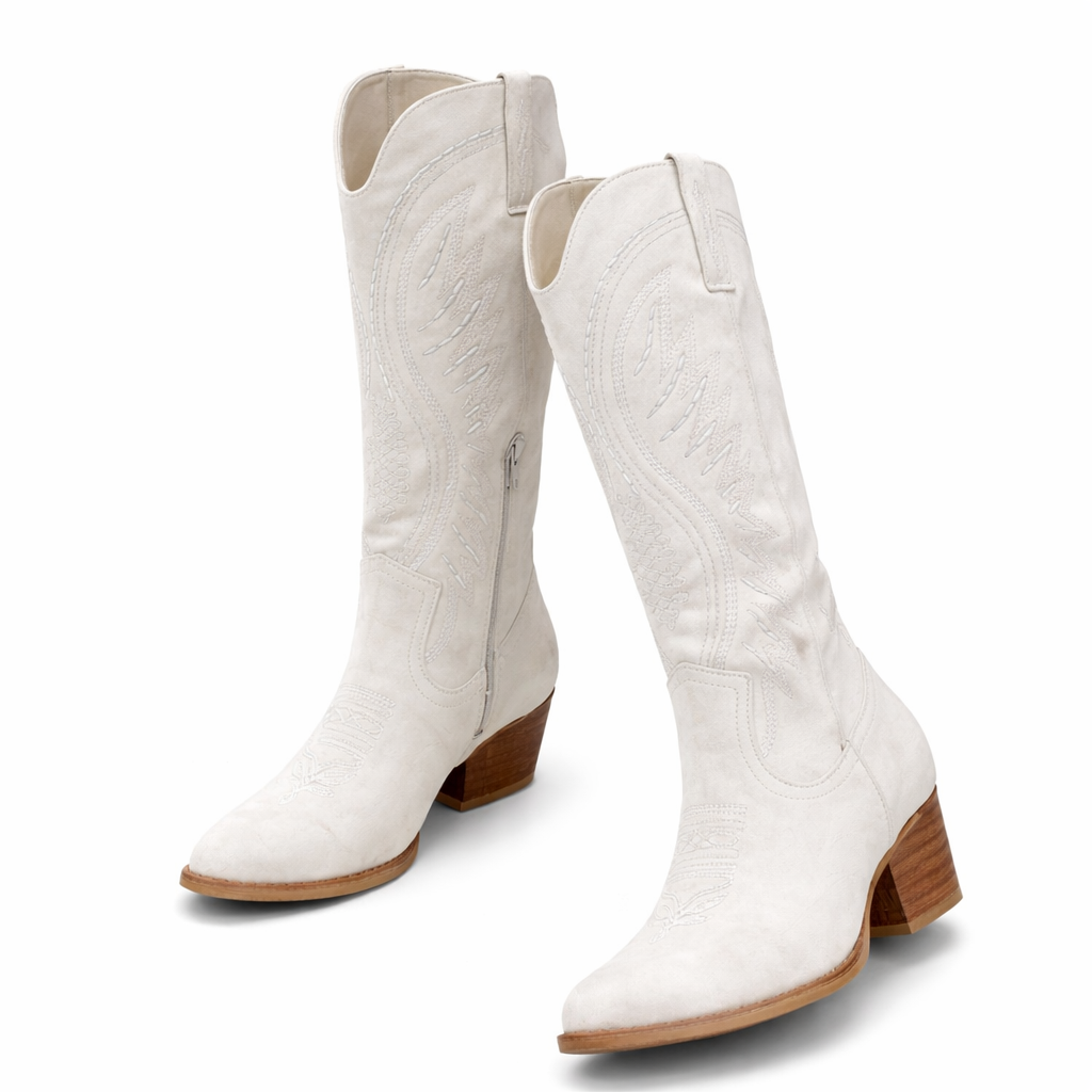 Women's Embroidered Suede Cowboy Boots – Western Block Heel 4