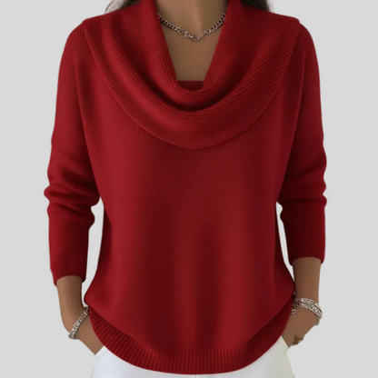 Ribbed Cowl Neck Sweater — Oversized Knit for Women 1