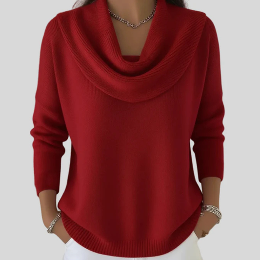 Ribbed Cowl Neck Sweater — Oversized Knit for Women 1