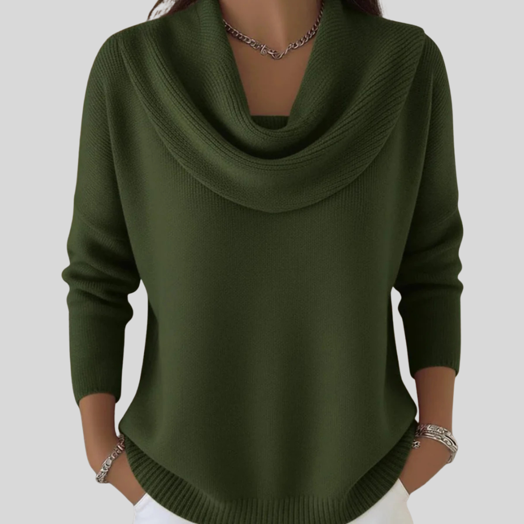 Ribbed Cowl Neck Sweater — Oversized Knit for Women 2