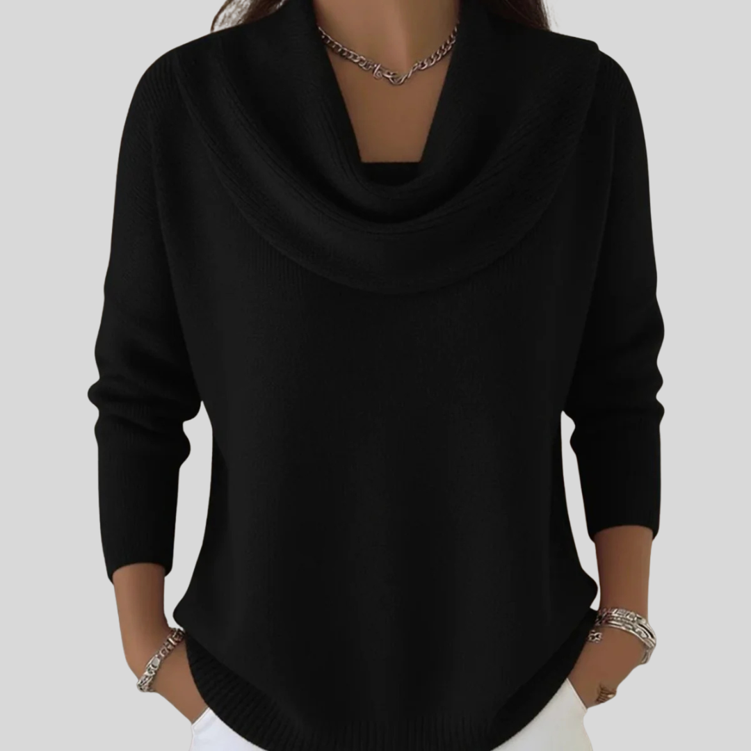 Ribbed Cowl Neck Sweater — Oversized Knit for Women 4