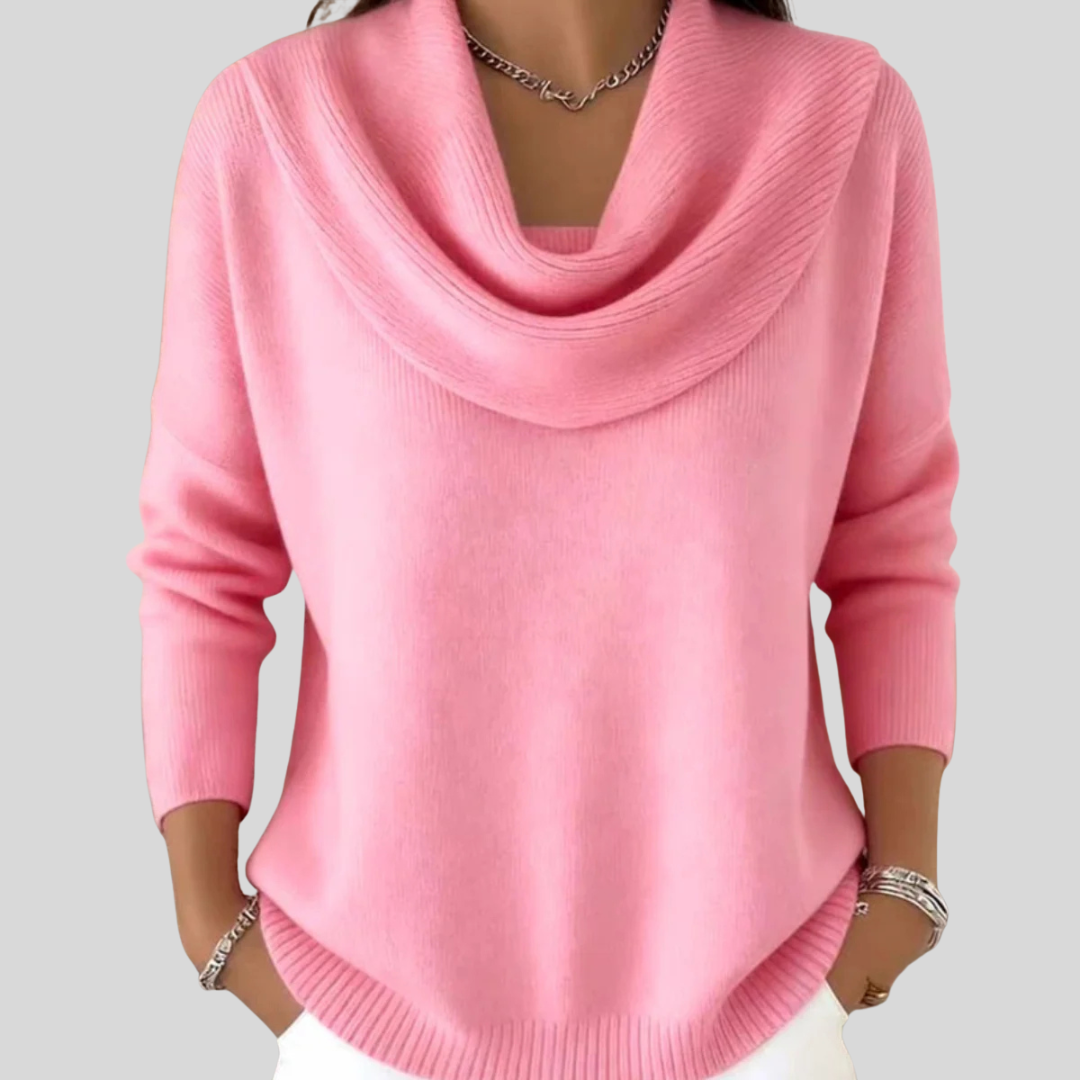 Ribbed Cowl Neck Sweater — Oversized Knit for Women 5