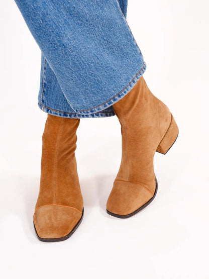 Elegant Suede Ankle Boots for Women — Slip-On Block Heel 4