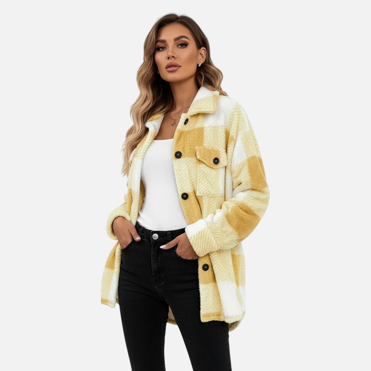 Women's Checkered Plush Winter Jacket — Soft & Warm 2